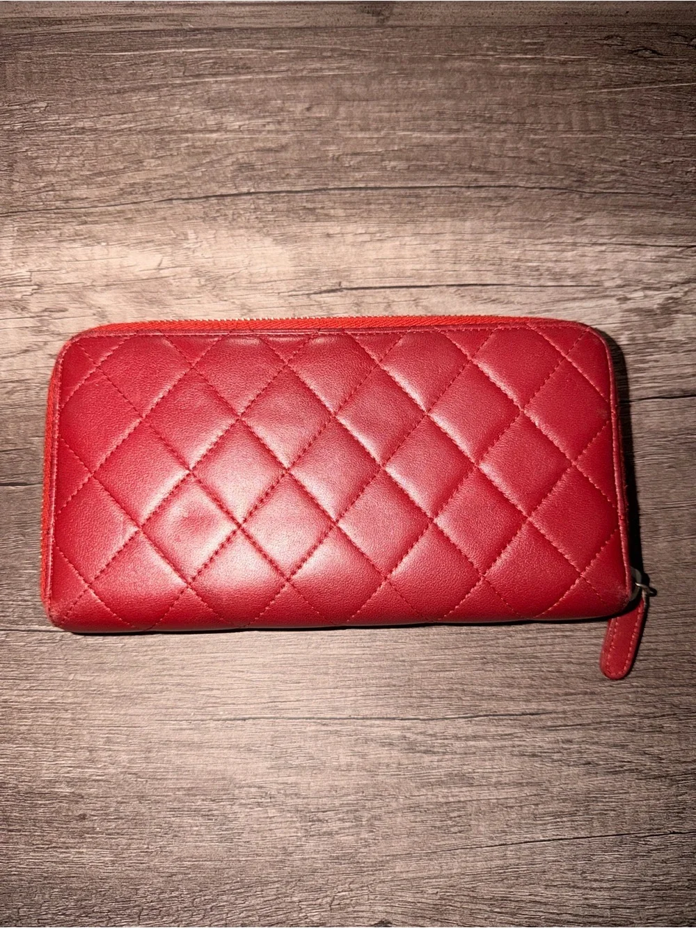 CHANEL Quilted Zip-Around Wallet — Crimson Red